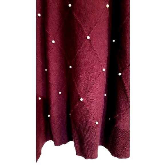 Womens Pull Over Sweater XXL Long Sleeve Beaded Burgundy Crew Neck - Picture 5 of 7